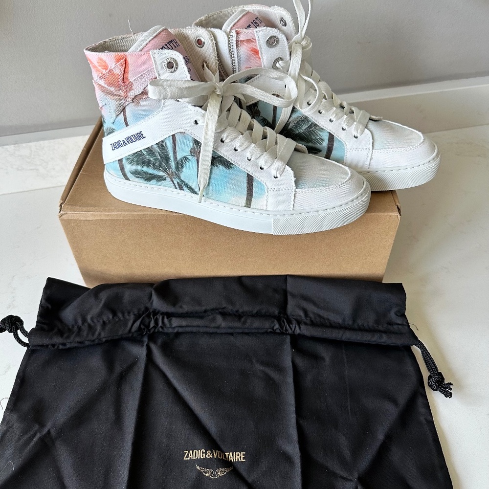 NIB | Zadig & Voltaire | 🌴 Women's High Flash Palm Tree Print High Top Sneakers - Picture 6 of 12